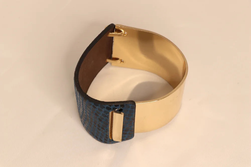 Gold and Leather Strap Bracelet (blue&black)